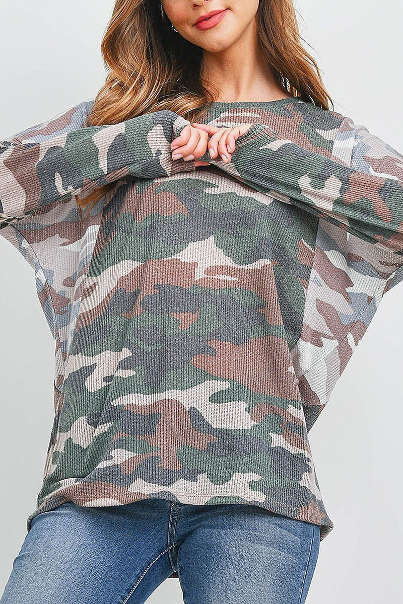 Camouflage leopard elbow long sleeve top (EF1875)