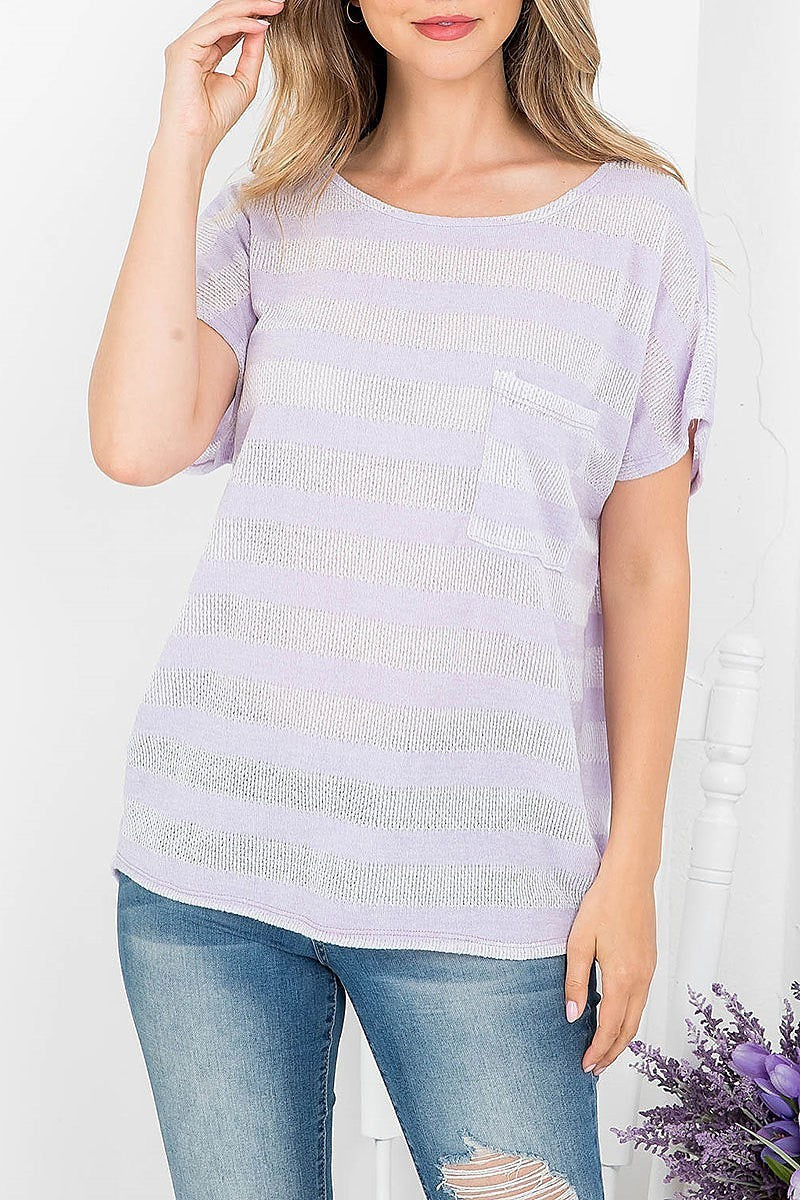 Stripe boat neck open back top (EF3876)