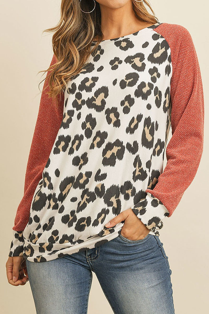 Animal print color block top (ED7842-1)