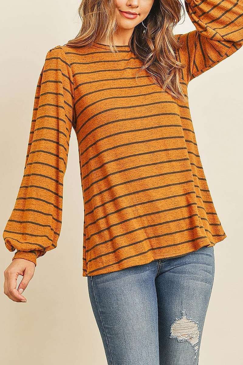 Puff sleeved brush stripes hacci top (ED8069)