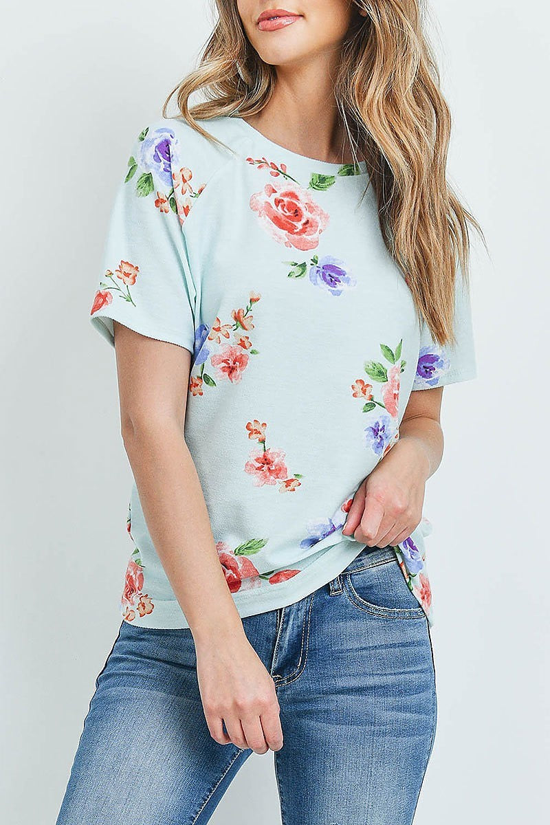 Short sleeves floral print top (ED9314)