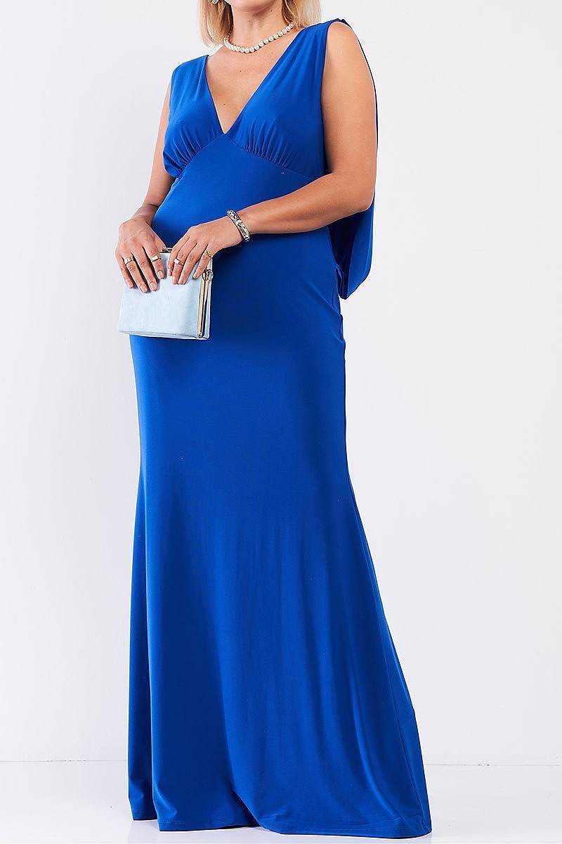 Drape back v neck maxi dress (TDG7729)