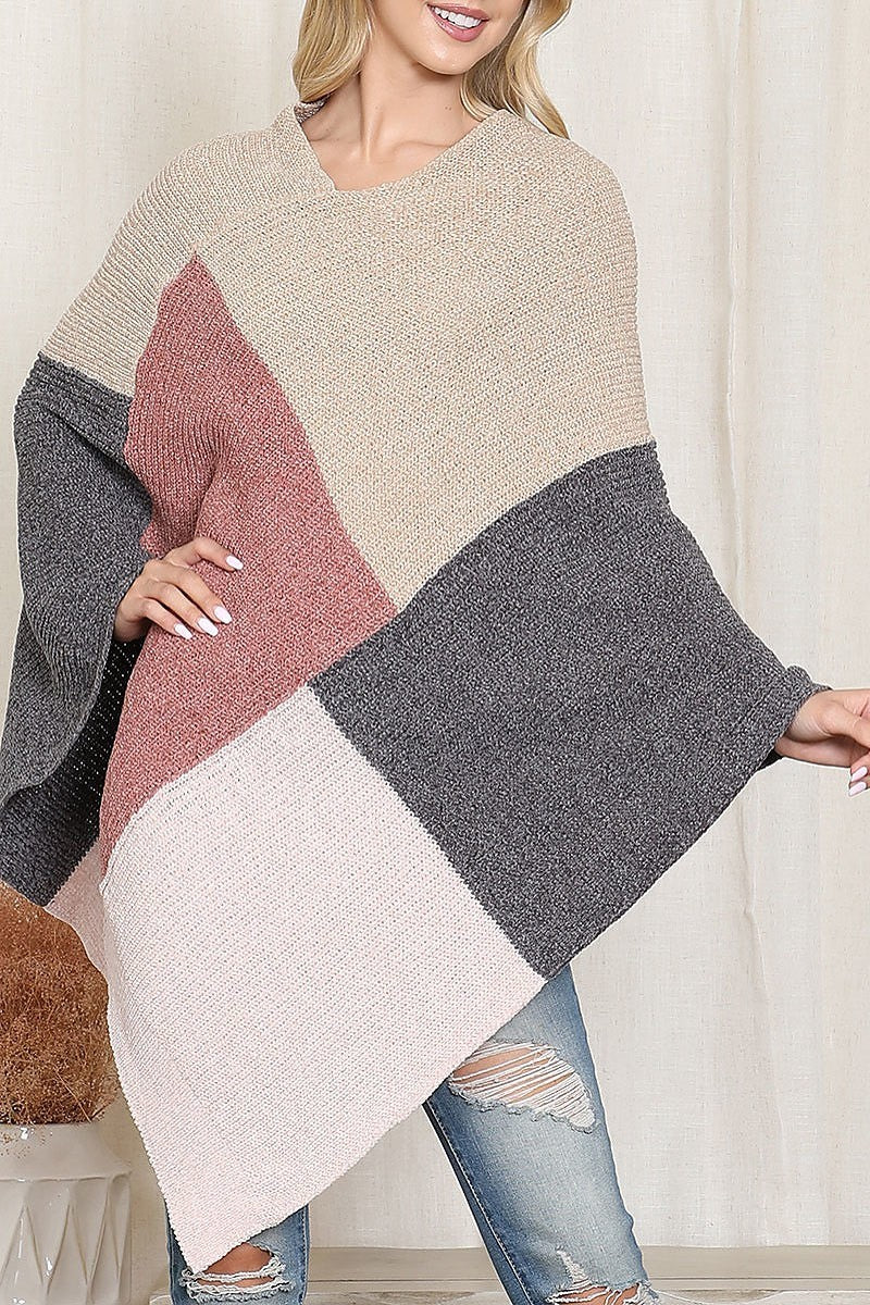 Knitted geometric square multi color poncho (DGS6313)