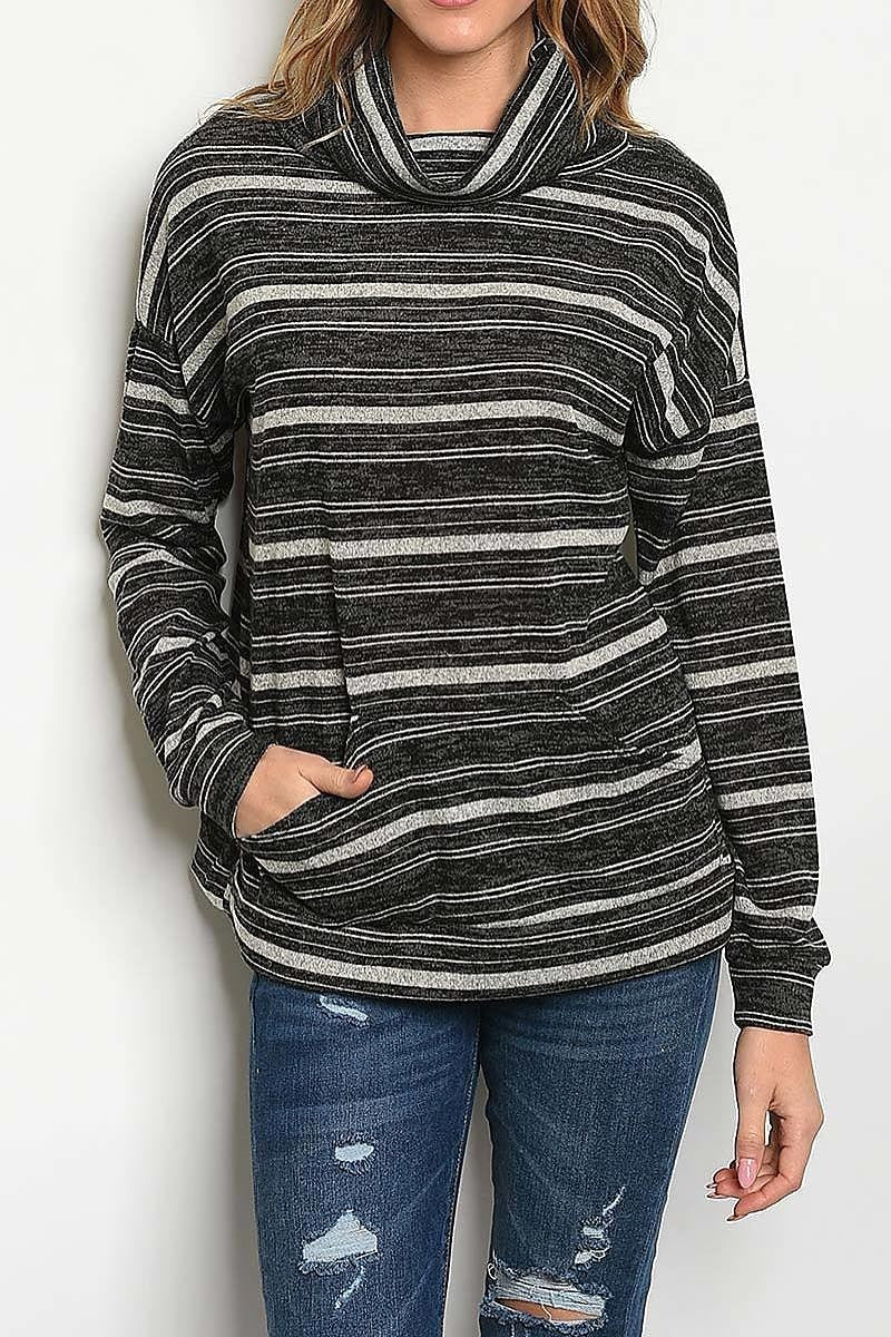 Stripe cowl neck pocket detail top (ED4824-LAST)