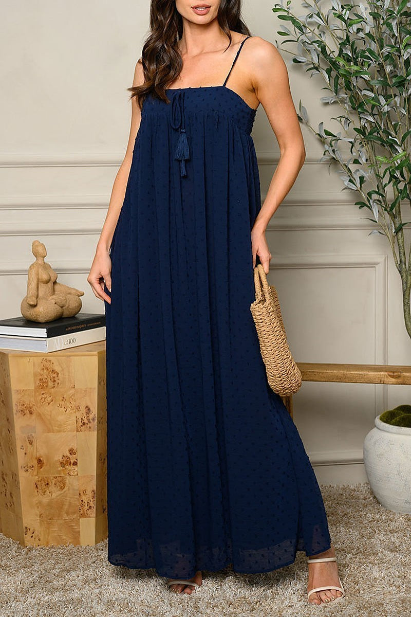 Sleeveless swiss dot detailed maxi dress (EDWT5764)