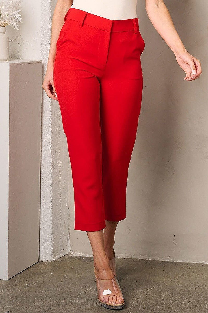 Button closure pockets crop pants (EFWT4046)