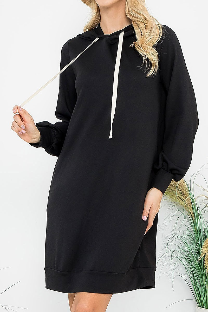 French terry long puff sleeve hoodie dress (DED8952)