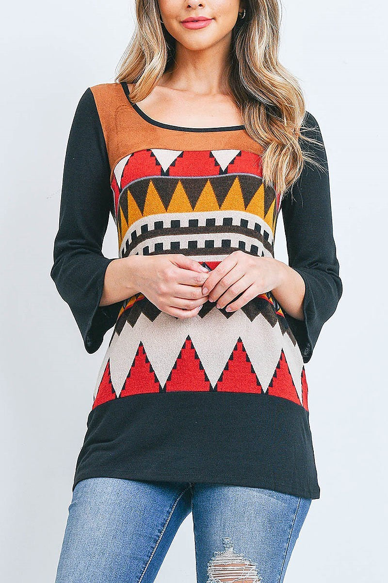 Geo print color block top (EF2251)