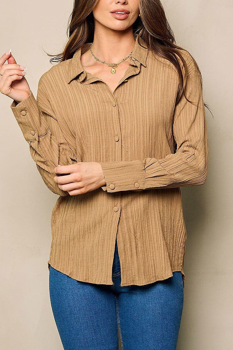 Long sleeve button up detailed blouse top (EFWT4586)