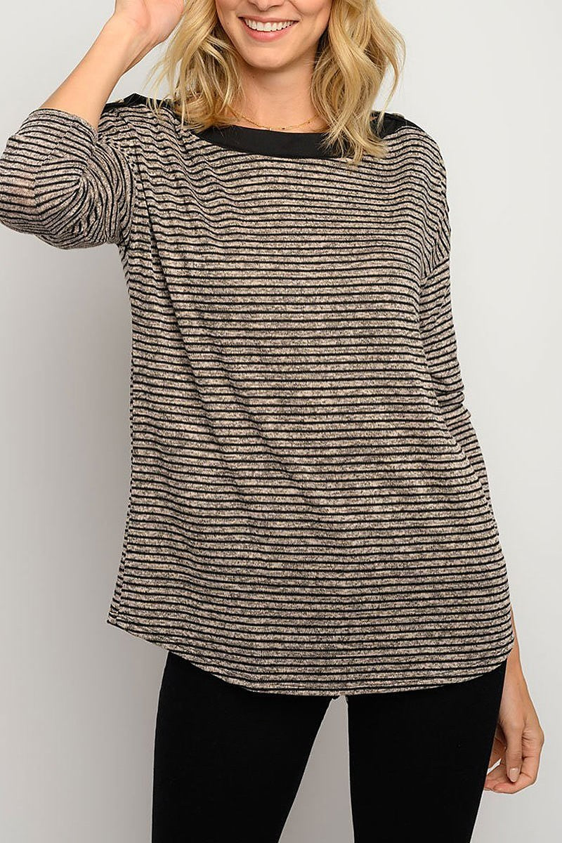 Stripes long sleeve button detail top (EDWT3240)