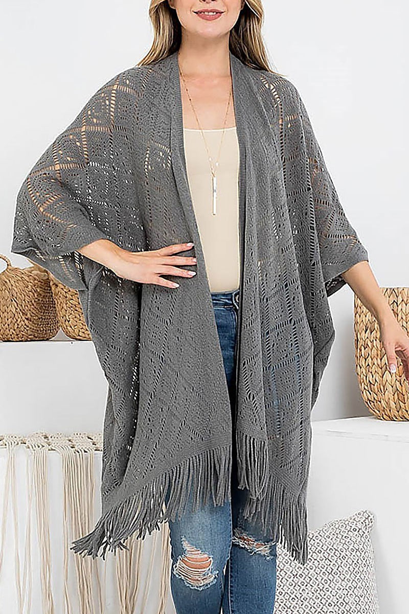 Crochet diamond pattern fringe kimono (DGS5425)