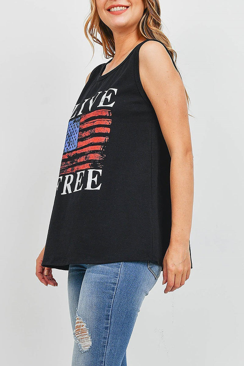 Live free usa print round neck tank top (EF1319)