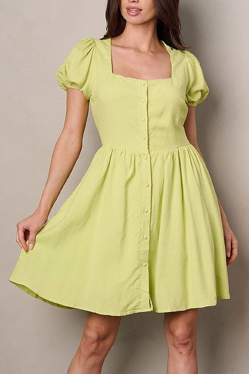 Short sleeve button up square neck mini dress (EFWT2010)