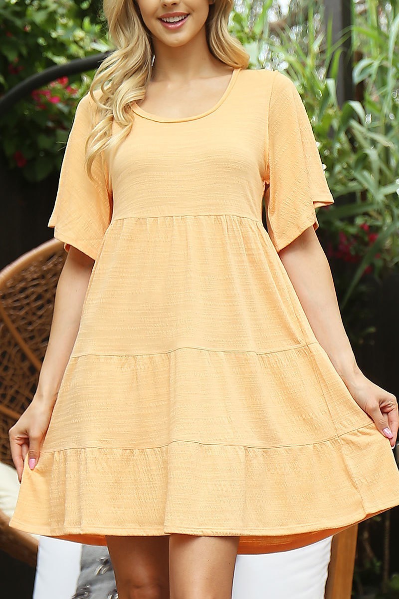 Half sleeve tiered solid dress (DED8447)