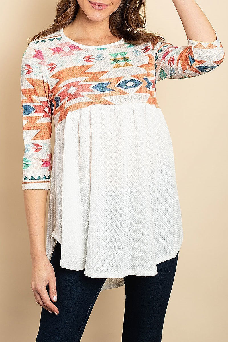 Aztec print color block top (ED8016)