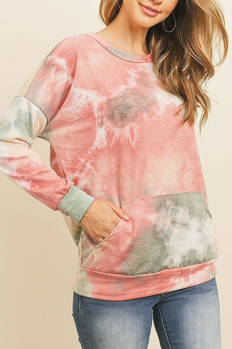 Fleeced french terry tie dye pullover with kangaroo pockets (ED8381-1)