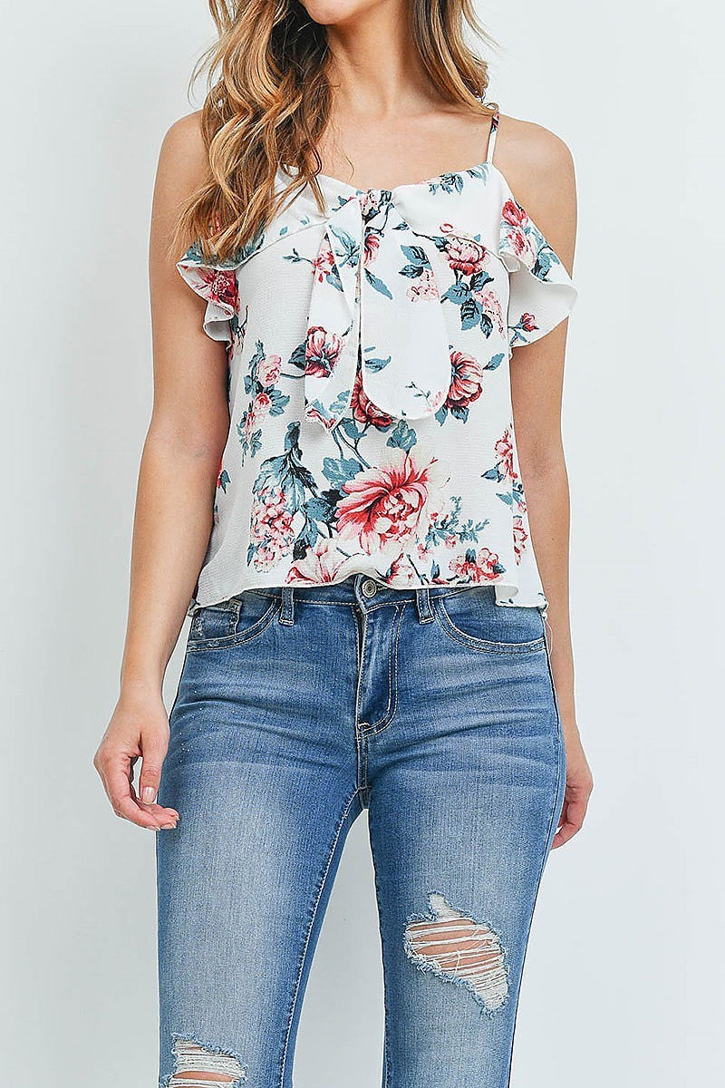 Floral print spaghetti strap chiffon blouse top (ED8894-2)