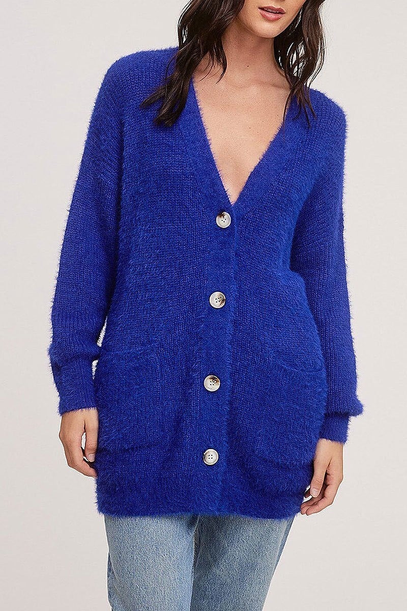 Long sleeve button closure fuzzy cardigan (EFWT5483)