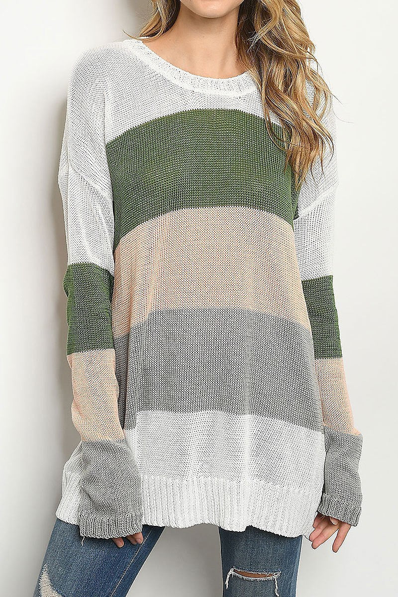 Round neck stripe loose fit sweater (DGS4510-1)