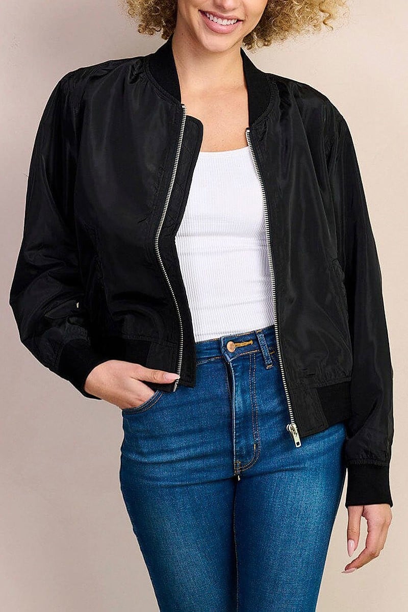 Long sleeve pockets zipper closure bomber jacket (EDH2222)