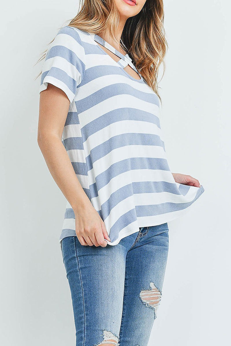 Crisscross neckline striped top (ED9155-2)