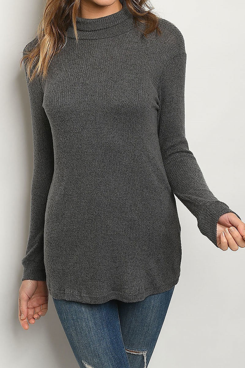 Mock neck ribbed knit top (ED7452-1)