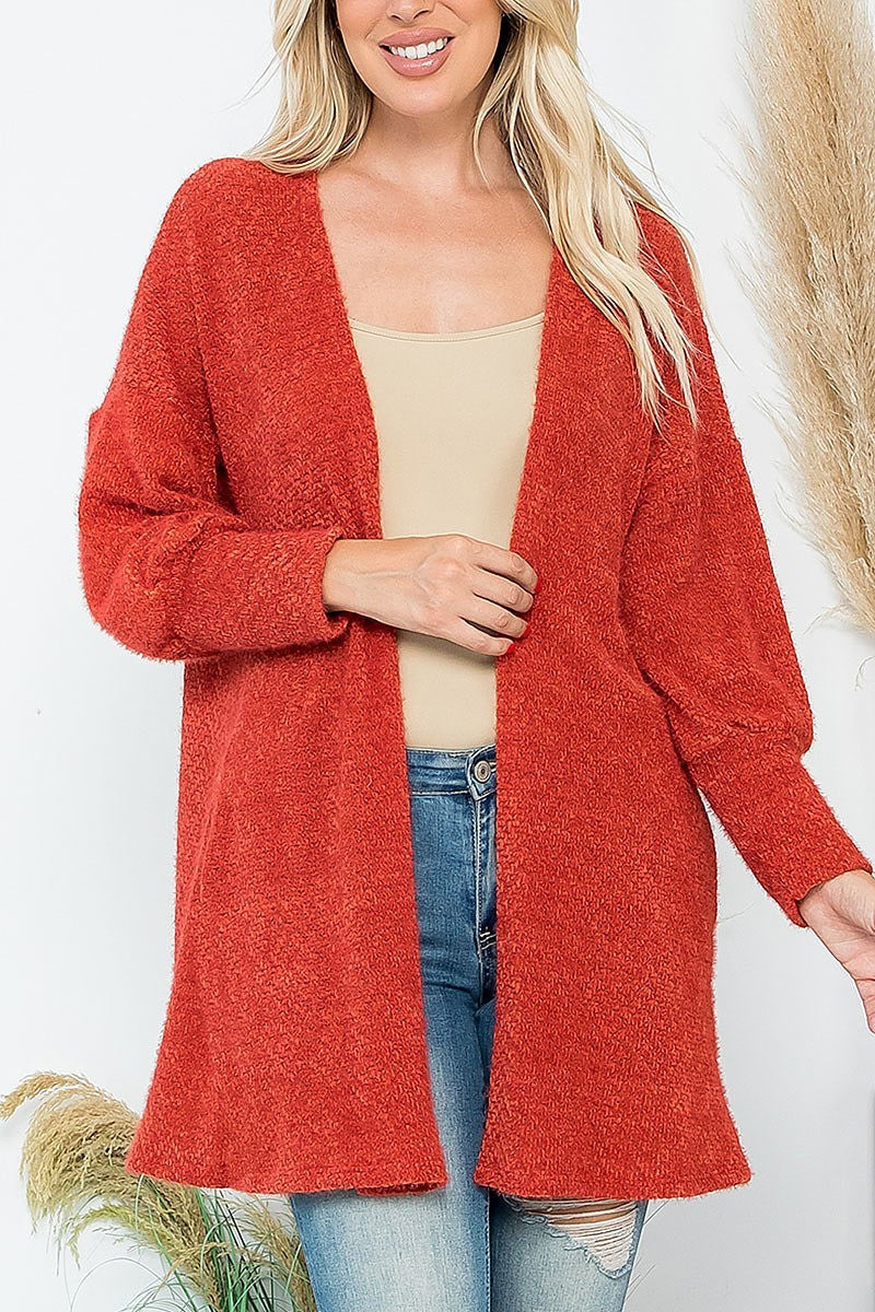 Long cuff sleeve open front cardigan (EF6304)