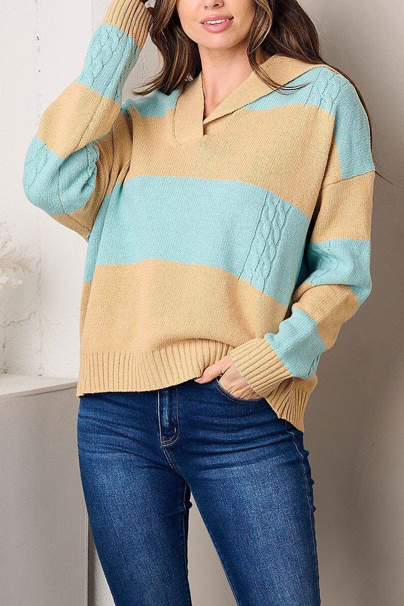 Long sleeve v-neck colorblock sweater (EFWT3196)