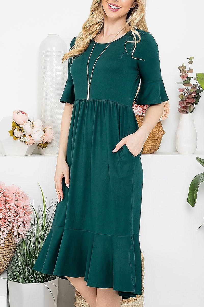 Ruffle cinch waist midi dress (DED8202)