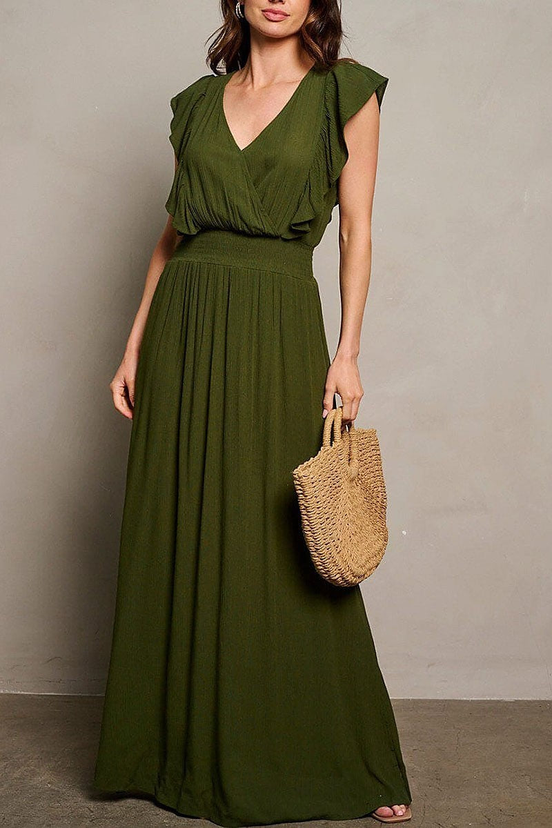 Short sleeve surplice smock waist maxi dress (EGWT1757)