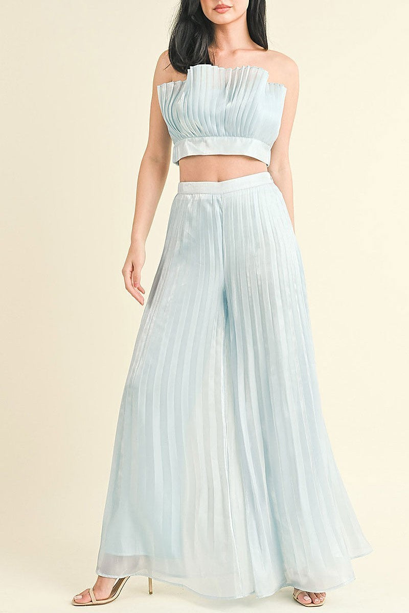 Sleeveless crop top & wide leg pants pleated set (EGWT2305)