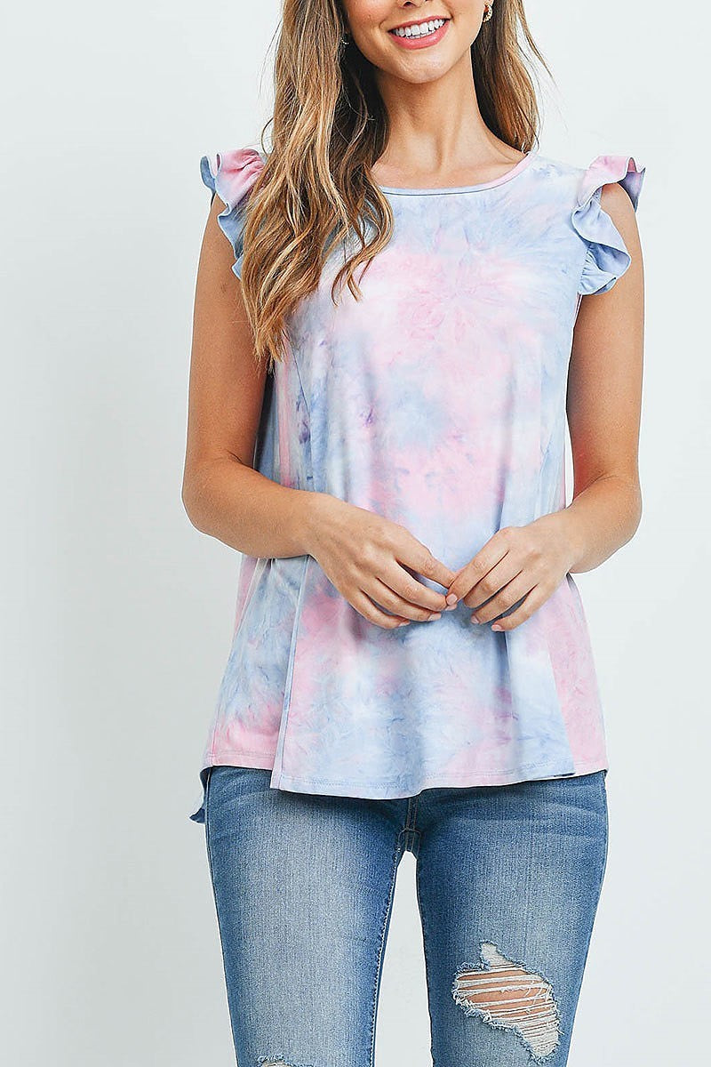 Ruffle cap sleeves tie dye top (EF1320)