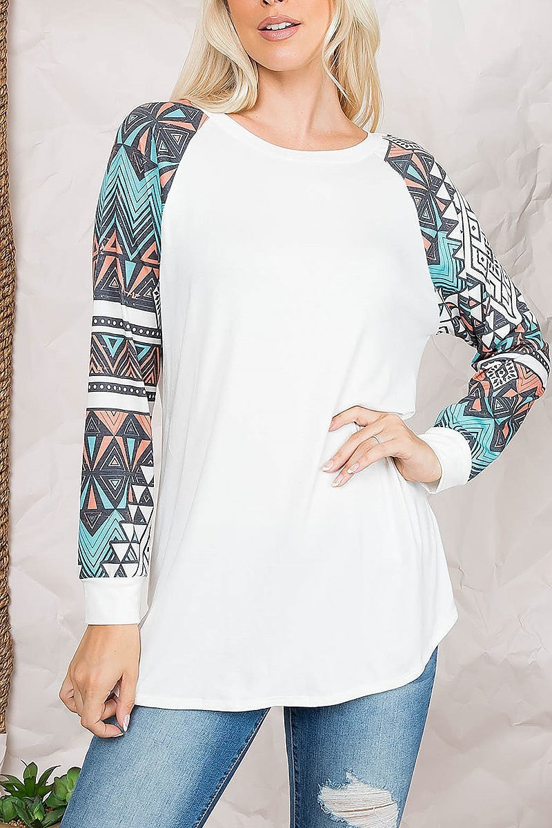 Tribal print color block top (EF2335)