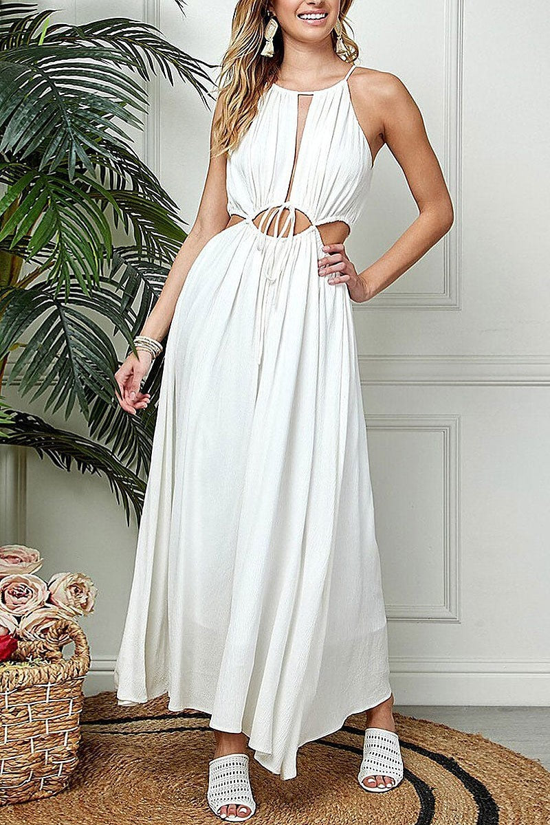 Sleeveless v-neck front cut out maxi dress (EFWT9488)