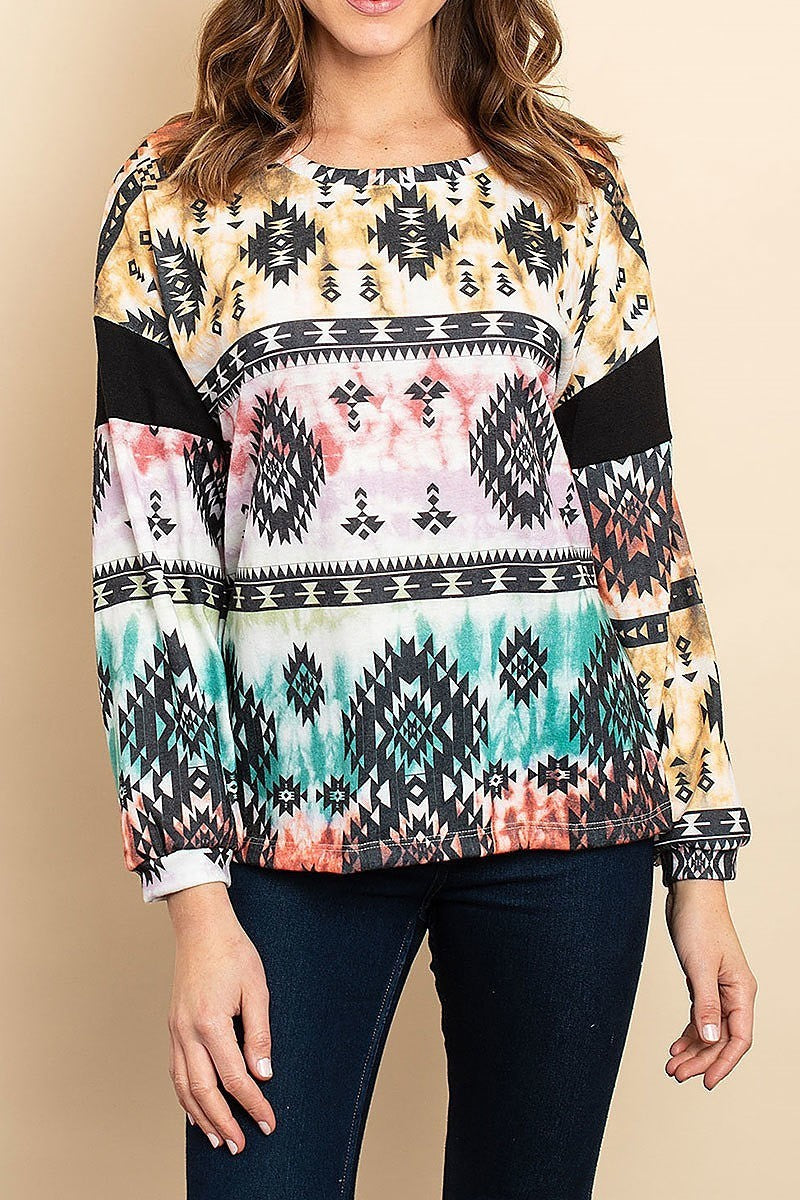 Color block aztec tribal print top (ED8018)