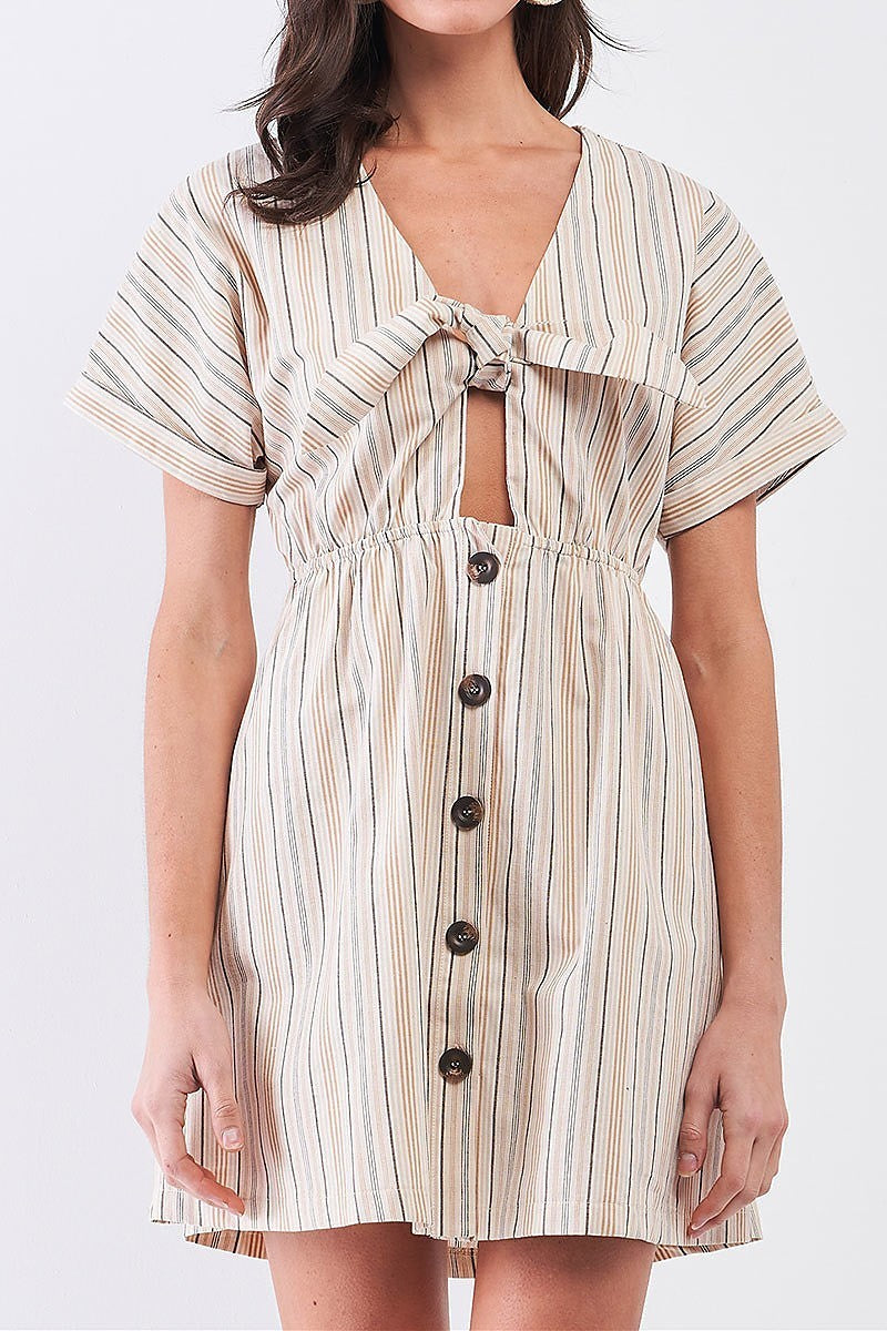 Tie front button down stripe dress (TDG7940)