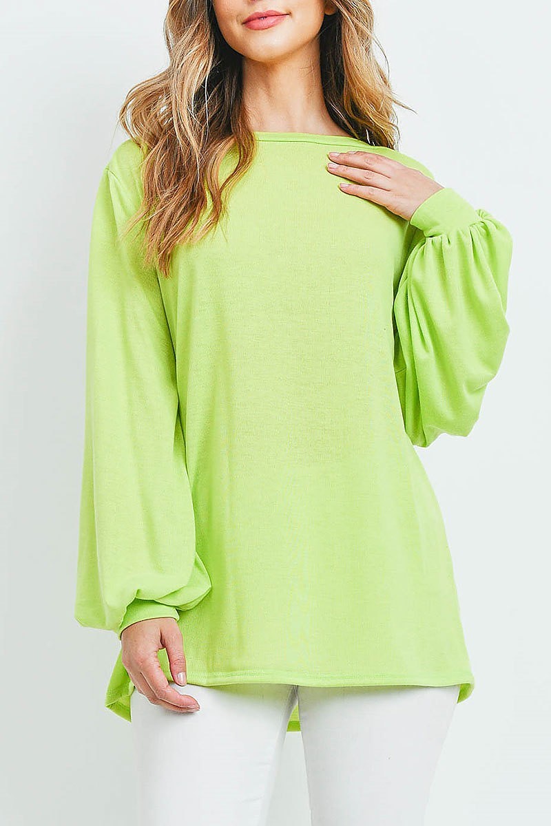 Bubble sleeve boat neck top (ED9106)