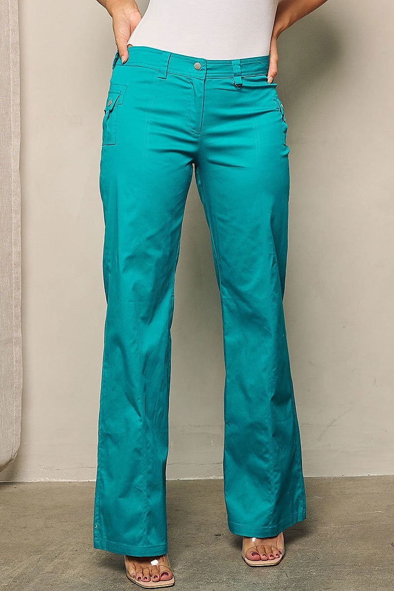 Button closure wide legs pants (EFWT4376)