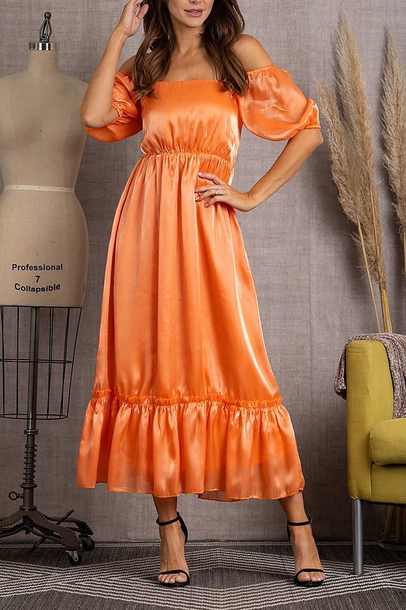 Off shoulder ruffle tiered maxi dress (EDSW3776)