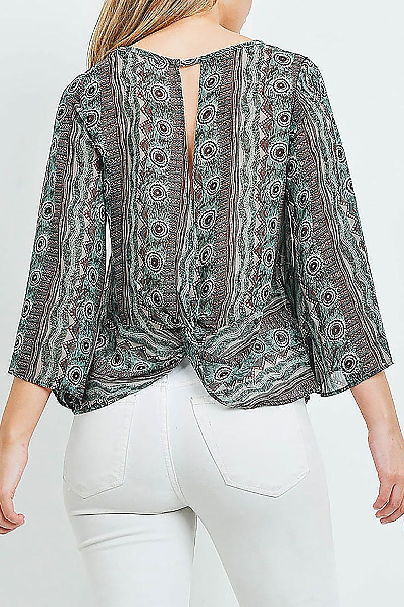 Tribal print open back sheer top (ED9803)