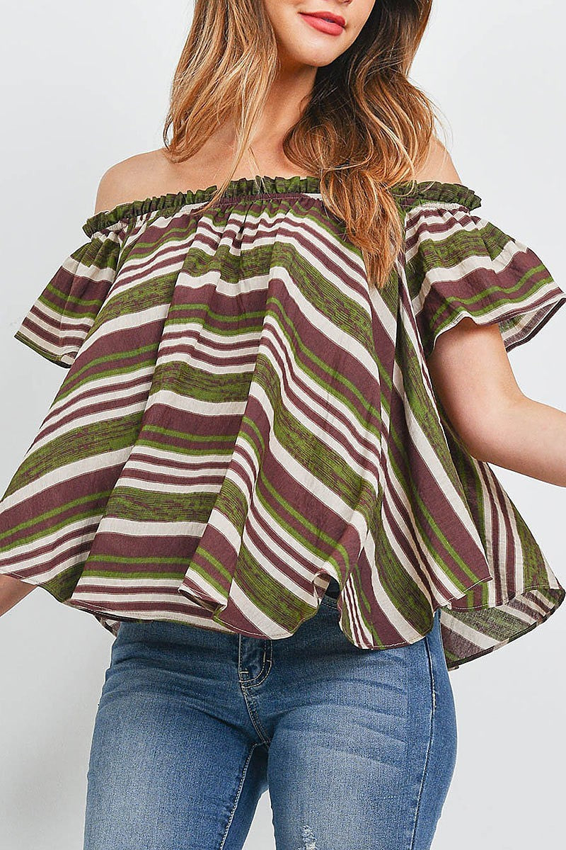 Off shoulder loose fit stripe swing top (EF1245)