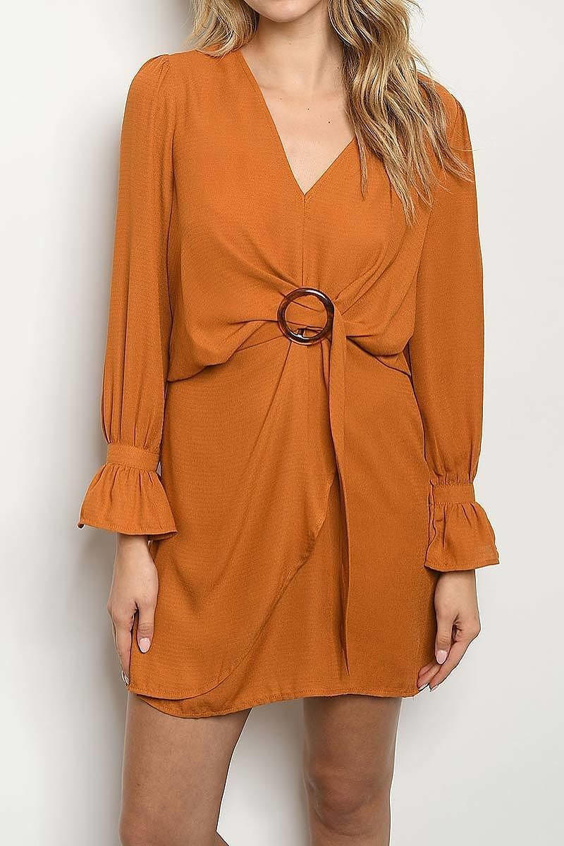 V neck o ring detail drape front dress (DED4854-1)