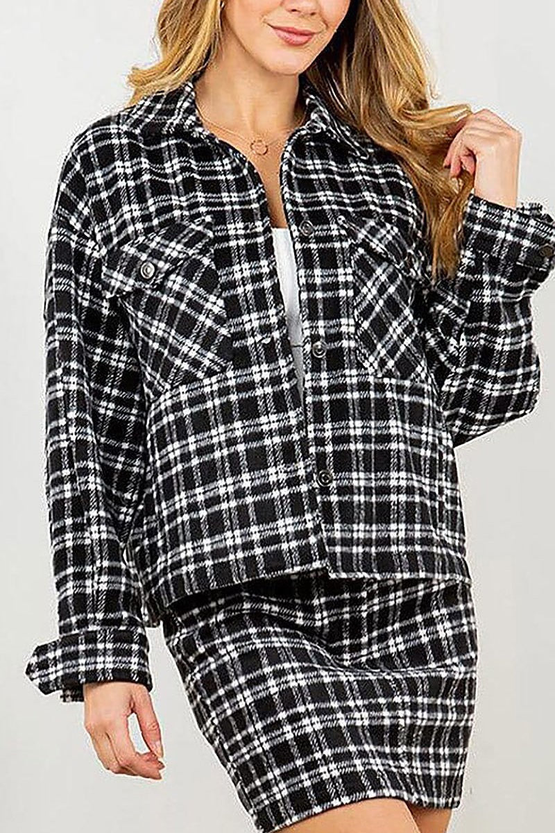 Long sleeve button up plaid jacket (EFWT5295-JACKET)