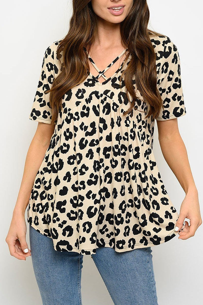 Short sleeve animnal print top (EDWT4091-LAST)