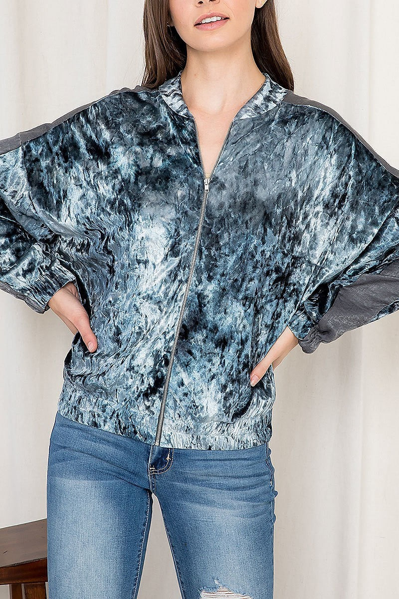 Tie dye velvet zip front bomber jacket (DGS5558)