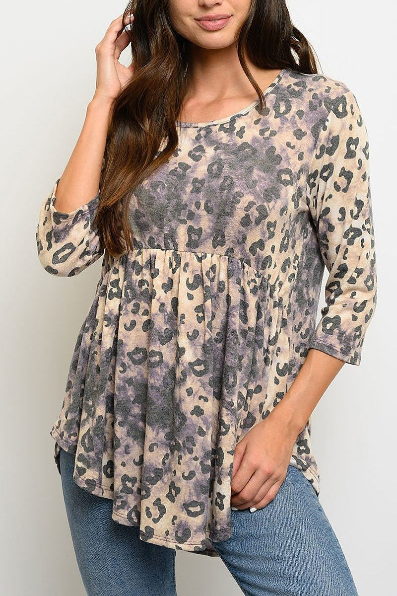 Animal print quarter sleeves tunic top (EDWT3448)