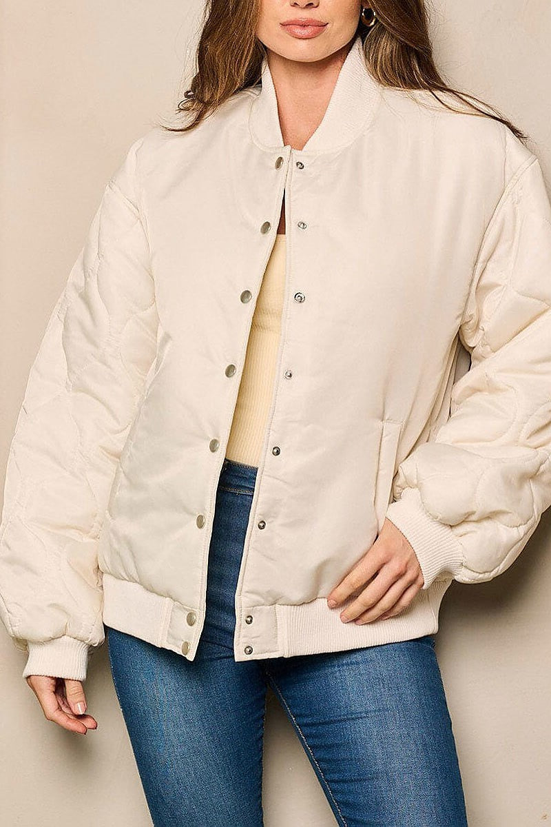 Long sleeve button closure pockets bomber jacket (EFWT5006)