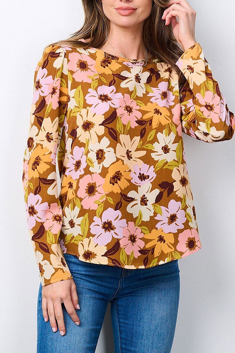 Long sleeve floral blouse top (EFWT7242)