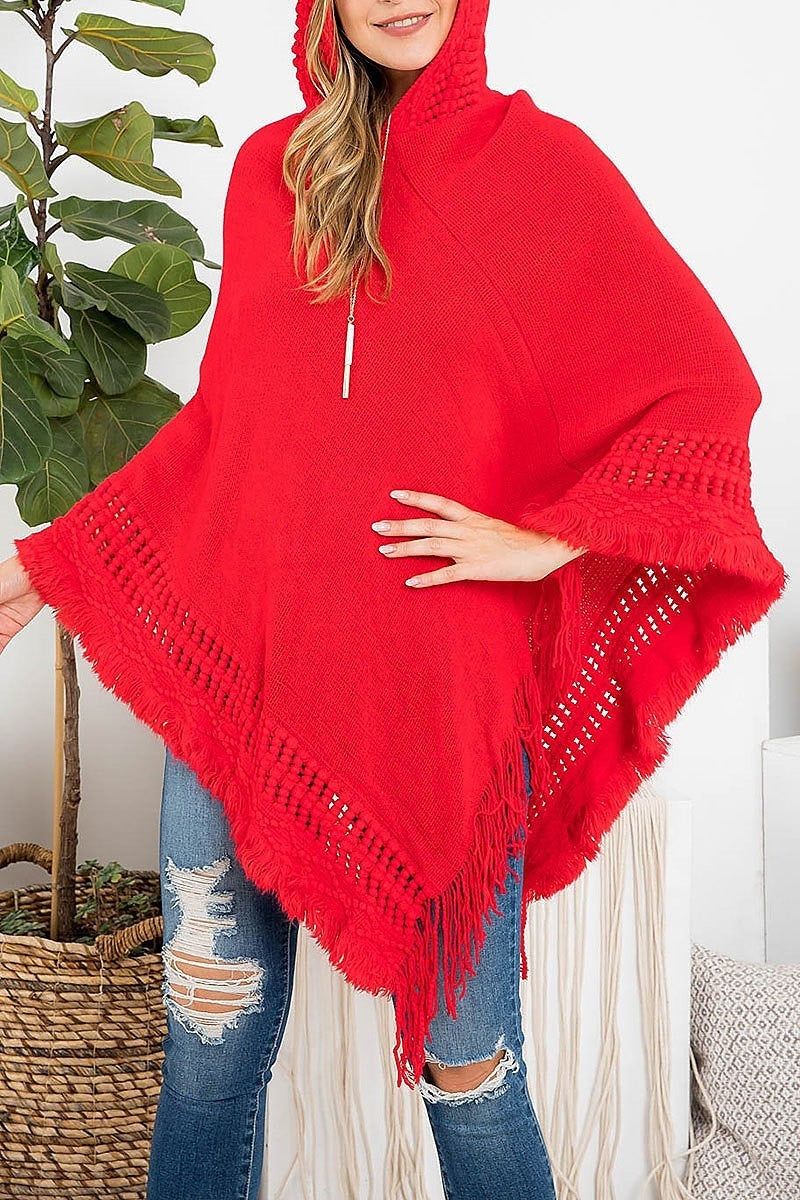 Hooded poncho knit braded tassel fringe (DGS5401)