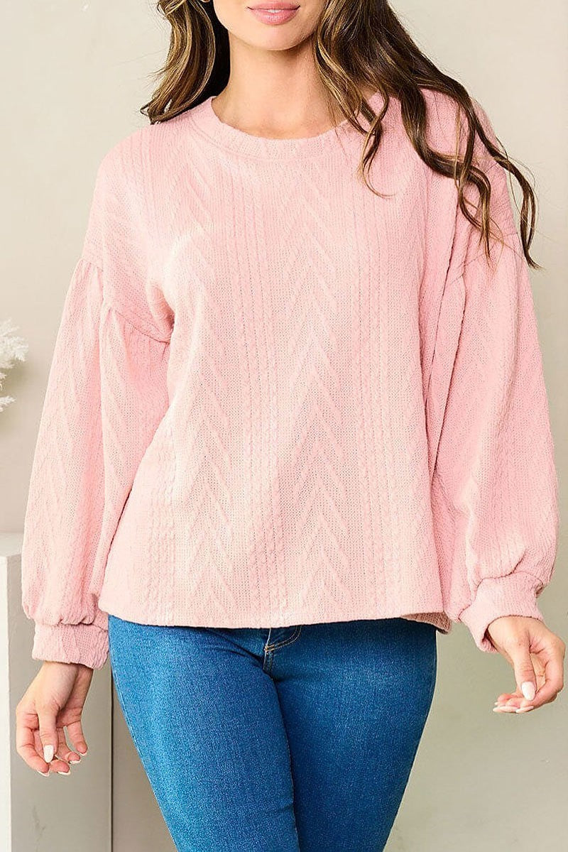 Long sleeve detailed solid top (EFWT3667)